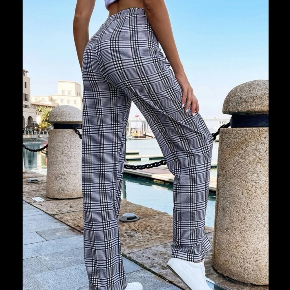Plaid Print High Waisted Pants